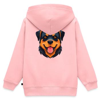 Rottweiler (portrait comique) - Sweat Premium à capuche zippé enfant bio - rose - Dos - AI Model Kid Female (0cm)