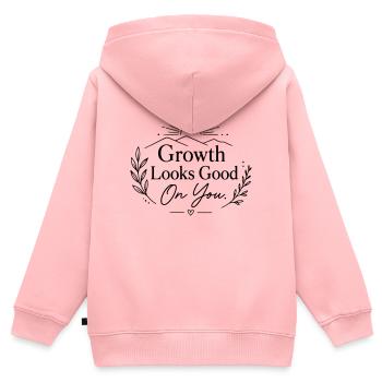 Growth Looks Good On You – Minimalist Motivational - Kids Premium Organic Zip-up Hoodie - rose - Back - AI Model Kid Female (0cm)