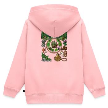 Vintage Pixel Art Wandern Vorteil & Naturerkundung - Kinder Premium Organic Zip Hoodie - Rosa - Hinten - AI Model Kid Female (0cm)