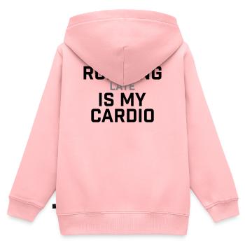Courir en retard, c’est mon cardio qui le dit - Sweat Premium à capuche zippé enfant bio - rose - Dos - AI Model Kid Female (0cm)
