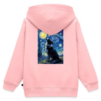 Art du chien de berger Border Collie dans la nuit étoilée - Sweat Premium à capuche zippé enfant bio - rose - Dos - AI Model Kid Female (0cm)