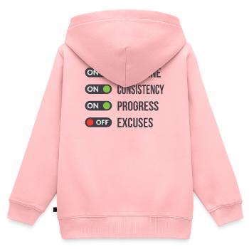 Discipline, régularité, progrès, excuses DÉSACTIVÉES - Sweat Premium à capuche zippé enfant bio - rose - Dos - AI Model Kid Female (0cm)