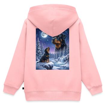 Hurlant au Rottweiler Chien Mème de la Lune - Sweat Premium à capuche zippé enfant bio - rose - Dos - AI Model Kid Female (0cm)
