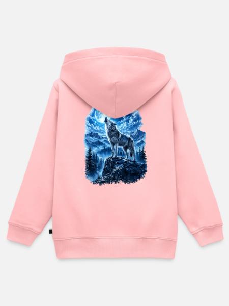 Wolf heult Mond an - Kinder Premium Organic Zip Hoodie - Rosa