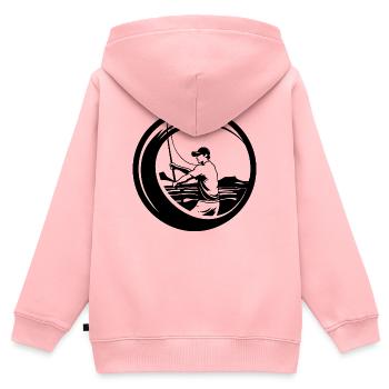 Dessin de pêcheurs - Sweat Premium à capuche zippé enfant bio - rose - Dos - AI Model Kid Female (0cm)