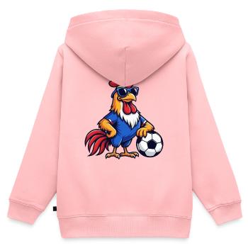 Coq Mascotte Football Bleu - humour foot - Sweat Premium à capuche zippé enfant bio - rose - Dos - AI Model Kid Female (0cm)
