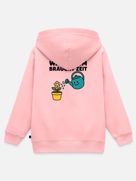 Wachstum braucht Zeit – Comic-Blume mit Gießkanne - Kinder Premium Organic Zip Hoodie - Rosa