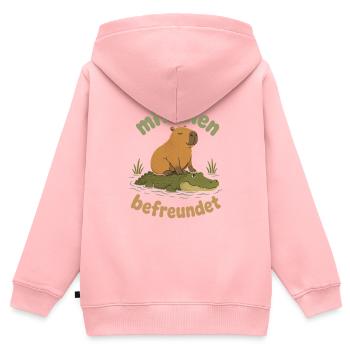 Capybara Alligator Freundschaft - Kinder Premium Organic Zip Hoodie - Rosa - Hinten - AI Model Kid Female (0cm)