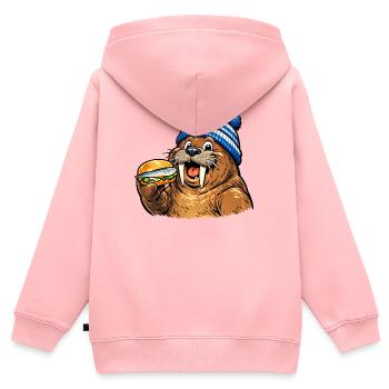 Morse avec poisson - Sweat Premium à capuche zippé enfant bio - rose - Dos - AI Model Kid Female (0cm)