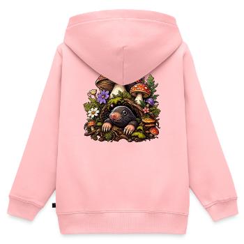 Waldmole im Pilzparadies - Kinder Premium Organic Zip Hoodie - Rosa - Hinten - AI Model Kid Female (0cm)