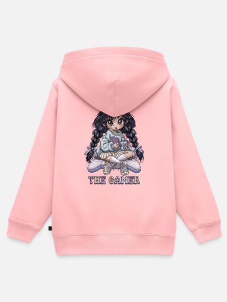 Süße Chibi Gamerin mit Controller - Kinder Premium Organic Zip Hoodie - Rosa