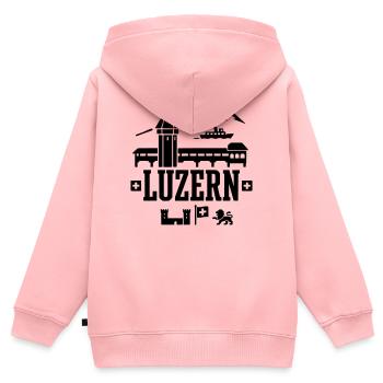 Monument de Lucerne – Chapel Bridge & Water Tower - Sweat Premium à capuche zippé enfant bio - rose - Dos - AI Model Kid Female (0cm)