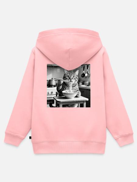 Katze isst Ramen Nudeln - Kinder Premium Organic Zip Hoodie - Rosa