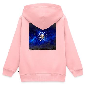 Orbite au clair de lune : Profitez de votre vie - Sweat Premium à capuche zippé enfant bio - rose - Dos - AI Model Kid Female (0cm)