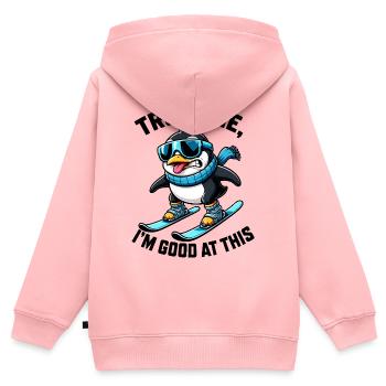 Penguin Ski Vacation Skier Humour comique - Sweat Premium à capuche zippé enfant bio - rose - Dos - AI Model Kid Female (0cm)