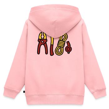 Graphismes des outils des pompiers - Sweat Premium à capuche zippé enfant bio - rose - Dos - AI Model Kid Female (0cm)