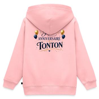Joyeux anniversaire Tonton - Sweat Premium à capuche zippé enfant bio - rose - Dos - AI Model Kid Female (0cm)
