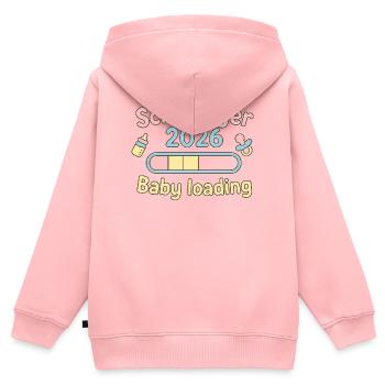 Schwanger 2026 Baby Loading Design - Kinder Premium Organic Zip Hoodie - Rosa - Hinten - AI Model Kid Female (0cm)