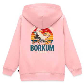 Borkum Insel Relax 2026 - Kinder Premium Organic Zip Hoodie - Rosa - Hinten - AI Model Kid Female (0cm)