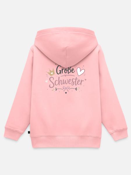 Große Schwester Herz Krone Design - Kinder Premium Organic Zip Hoodie - Rosa