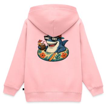 Requin d’été avec vibraons Ambiance d’été - Sweat Premium à capuche zippé enfant bio - rose - Dos - AI Model Kid Female (0cm)