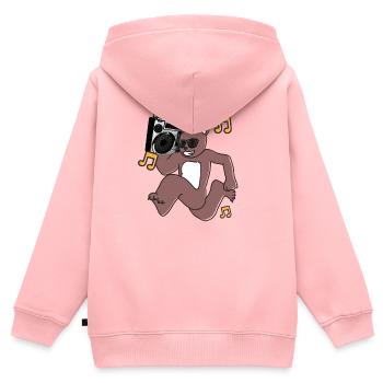Ourson DJ rétro avec boombox - Sweat Premium à capuche zippé enfant bio - rose - Dos - AI Model Kid Female (0cm)