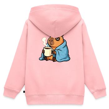 Ne t’inquiète pas, sois capy - Capybara drôle de café - Sweat Premium à capuche zippé enfant bio - rose - Dos - AI Model Kid Female (0cm)