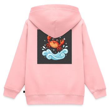 Krabbe surft durch Wellen - Kinder Premium Organic Zip Hoodie - Rosa - Hinten - AI Model Kid Female (0cm)