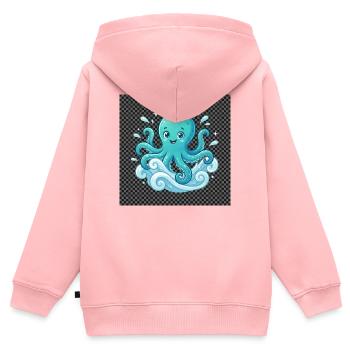 Pieuvre joyeuse aux vagues - Sweat Premium à capuche zippé enfant bio - rose - Dos - AI Model Kid Female (0cm)