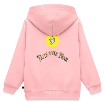 La foi avant la peur - Pigeon Vintage - Sweat Premium à capuche zippé enfant bio - rose - Dos - AI Model Kid Female (0cm)