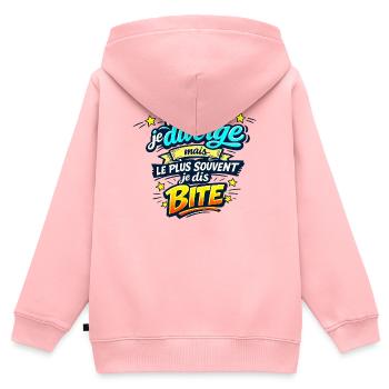 Parfois je diverge, mais le plus souvent... - Sweat Premium à capuche zippé enfant bio - rose - Dos - AI Model Kid Female (0cm)