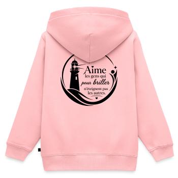aime les gens qui pour briller n'éteignent pas l - Sweat Premium à capuche zippé enfant bio - rose - Dos - AI Model Kid Female (0cm)