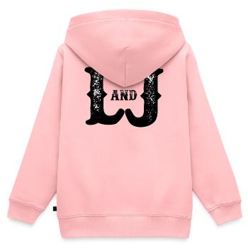 L et J ont détruit le monogramme - Sweat Premium à capuche zippé enfant bio - rose - Dos - AI Model Kid Female (0cm)