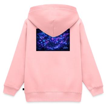 world_map_arcane_neon - Kinder Premium Organic Zip Hoodie - Rosa - Hinten - AI Model Kid Female (0cm)