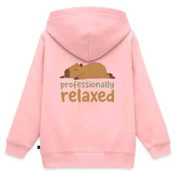 Sieste Cabybara : Détendu professionnellement - Sweat Premium à capuche zippé enfant bio - rose - Dos - AI Model Kid Female (0cm)