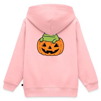 Grenouille mignonne citrouille d’Halloween - Sweat Premium à capuche zippé enfant bio - rose - Dos - AI Model Kid Female (0cm)