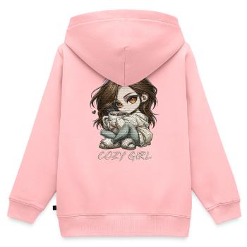 Cadeau d’hiver cocoa Chibi Cozy Girl - Sweat Premium à capuche zippé enfant bio - rose - Dos - AI Model Kid Female (0cm)