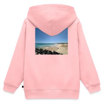 Plage au soleil : bleu et sable - Sweat Premium à capuche zippé enfant bio - rose - Dos - AI Model Kid Female (0cm)