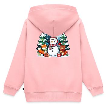 Gemütlicher Schneemann mit Winterfreunden - Kinder Premium Organic Zip Hoodie - Rosa - Hinten - AI Model Kid Female (0cm)