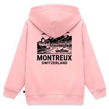 Montreaux, Suisse - Sweat Premium à capuche zippé enfant bio - rose - Dos - AI Model Kid Female (0cm)