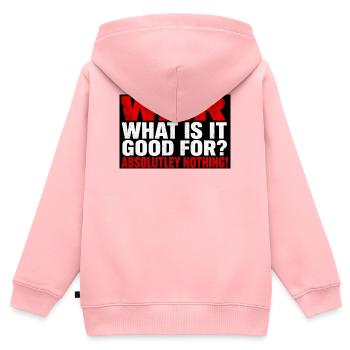 La guerre pour quoi ? Rien ! - Sweat Premium à capuche zippé enfant bio - rose - Dos - AI Model Kid Female (0cm)