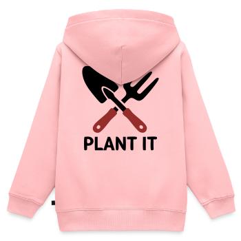 Logo Plant It d’outil de jardin - Sweat Premium à capuche zippé enfant bio - rose - Dos - AI Model Kid Female (0cm)