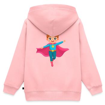 Super-héroïne volante de dessin animé avec une cape violette - Sweat Premium à capuche zippé enfant bio - rose - Dos - AI Model Kid Female (0cm)