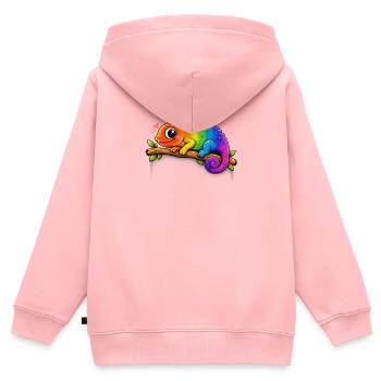 Caméléon arc-en-ciel sur une branche - Sweat Premium à capuche zippé enfant bio - rose - Dos - AI Model Kid Female (0cm)