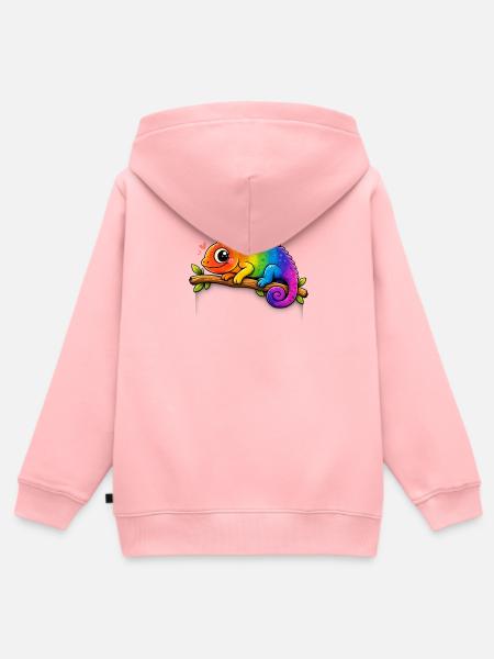 Regenbogen-Chamäleon am Ast - Kinder Premium Organic Zip Hoodie - Rosa