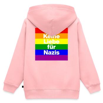 KEINE LIEBE FÜR NAZIS, NIE WIEDER, NO NZS, FRIEDEN - Kinder Premium Organic Zip Hoodie - Rosa - Hinten - AI Model Kid Female (0cm)