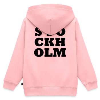 Logo de Stockholm - Sweat Premium à capuche zippé enfant bio - rose - Dos - AI Model Kid Female (0cm)