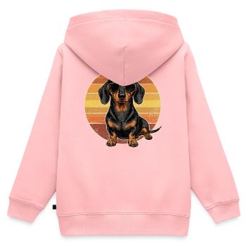 T-shirt vintage Teckel Sunset Retro des années 70 avec des lunettes de soleil rétro - Sweat Premium à capuche zippé enfant bio - rose - Dos - AI Model Kid Female (0cm)