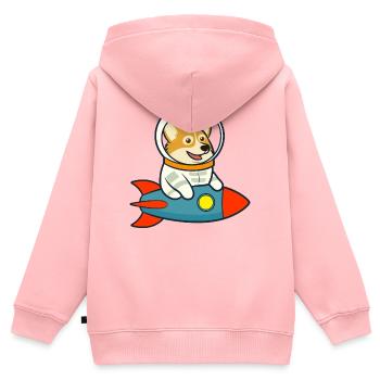 L’espace des corgis sur la fusée - Sweat Premium à capuche zippé enfant bio - rose - Dos - AI Model Kid Female (0cm)