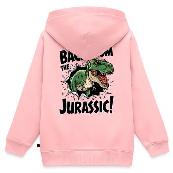 De retour du T-Rex Jurassic - Sweat Premium à capuche zippé enfant bio - rose - Dos - AI Model Kid Female (0cm)